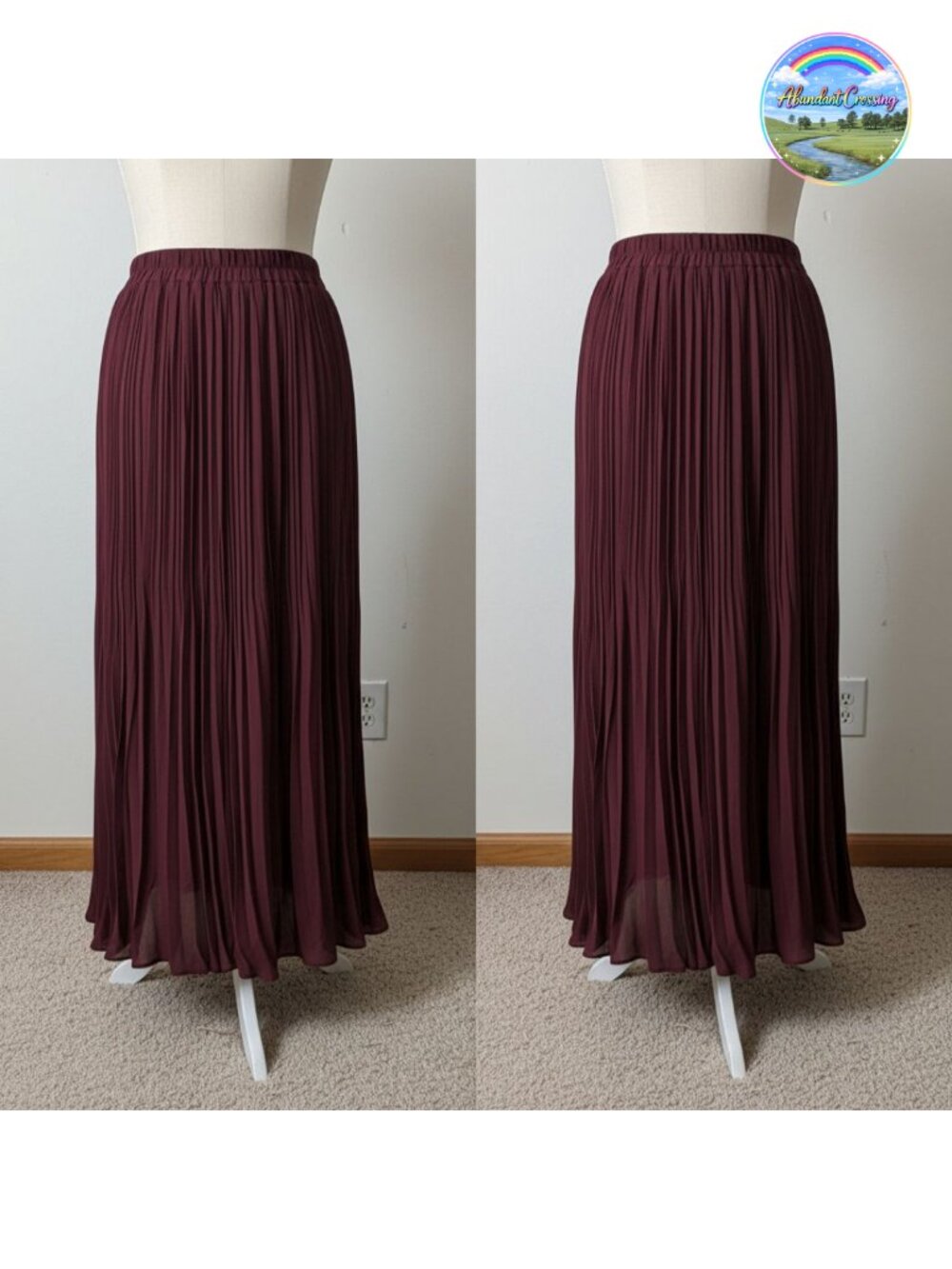 Chiffon Pleated A-Line Midi Skirt High Waist Lined Knee Length
